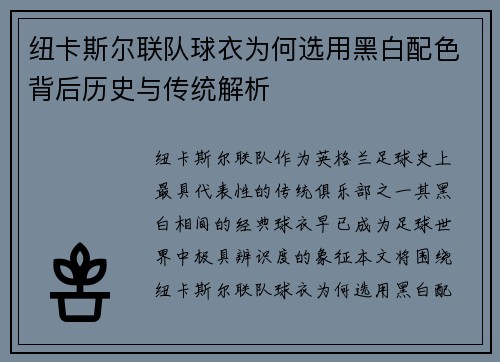纽卡斯尔联队球衣为何选用黑白配色背后历史与传统解析